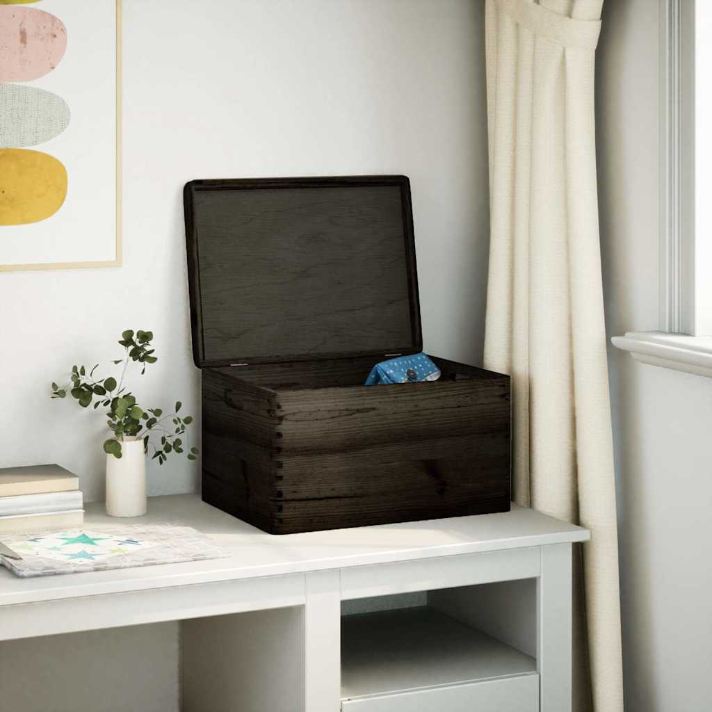 VidaXL boîte en bois avec poignées de couvercle 40x30x23cm bois de pin noir