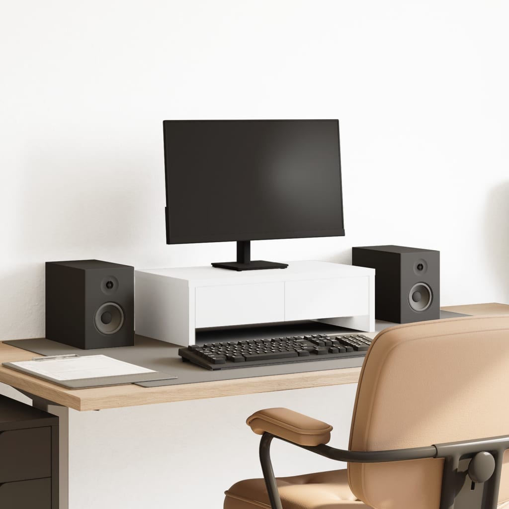 Vidaxxl support pour moniteur avec tiroirs 50x27x15 cm bois fini blanc