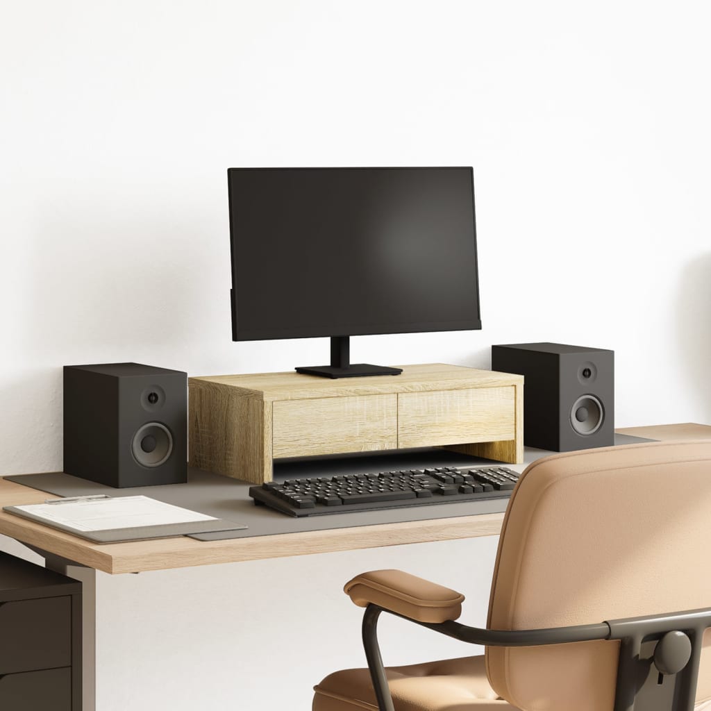 Vidaxxl support pour moniteur avec tiroirs 50x27x15 cm bois couleur chêne sonoma