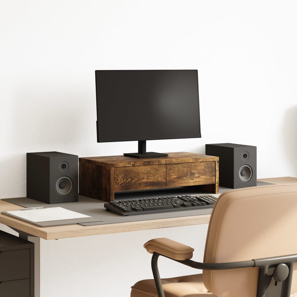 VidaXL Support pour moniteur avec tiroirs 50x27x15 cm bois couleur chêne fumé