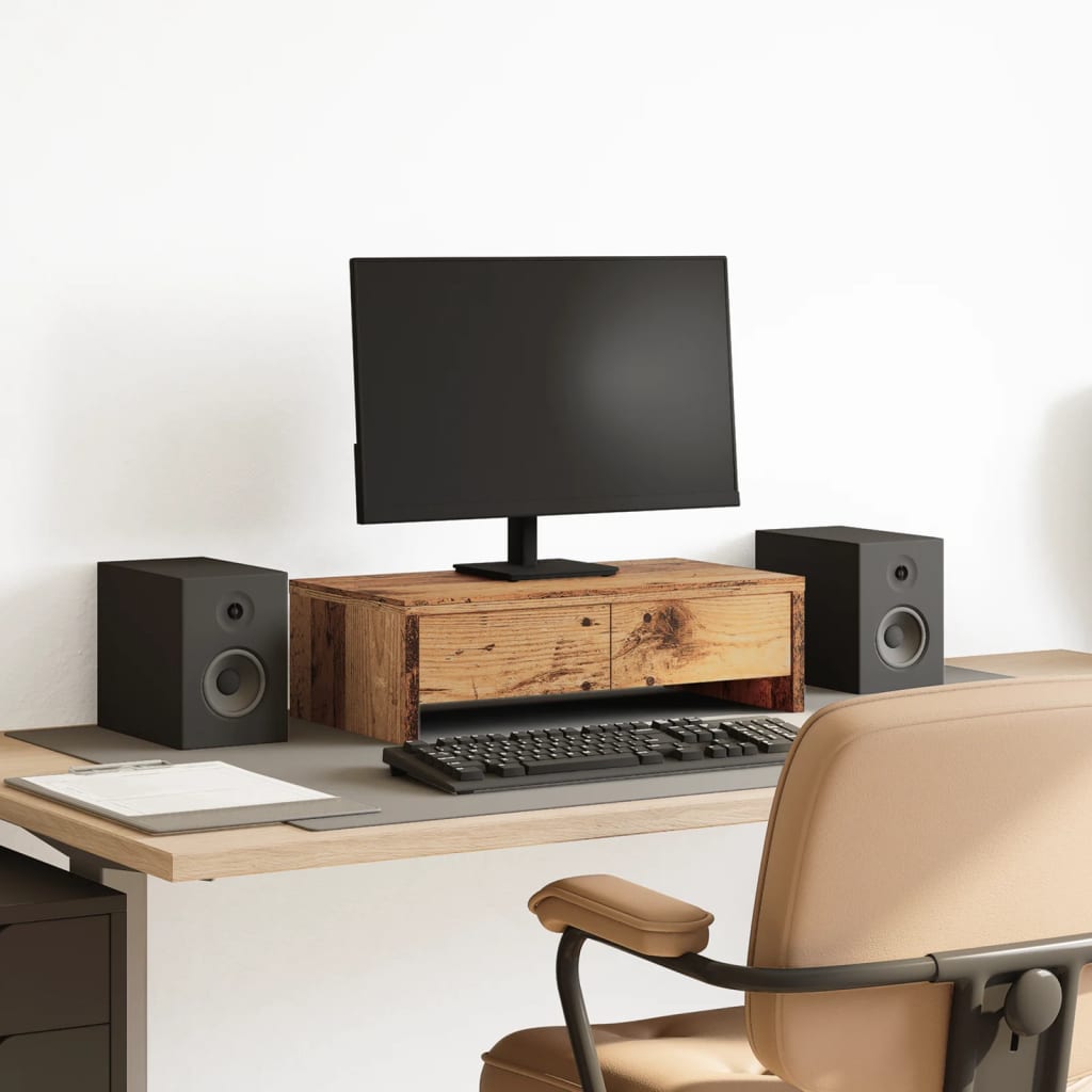 Vidaxxl support pour moniteur avec tiroirs 50x27x15 cm bois traité, vieux bois