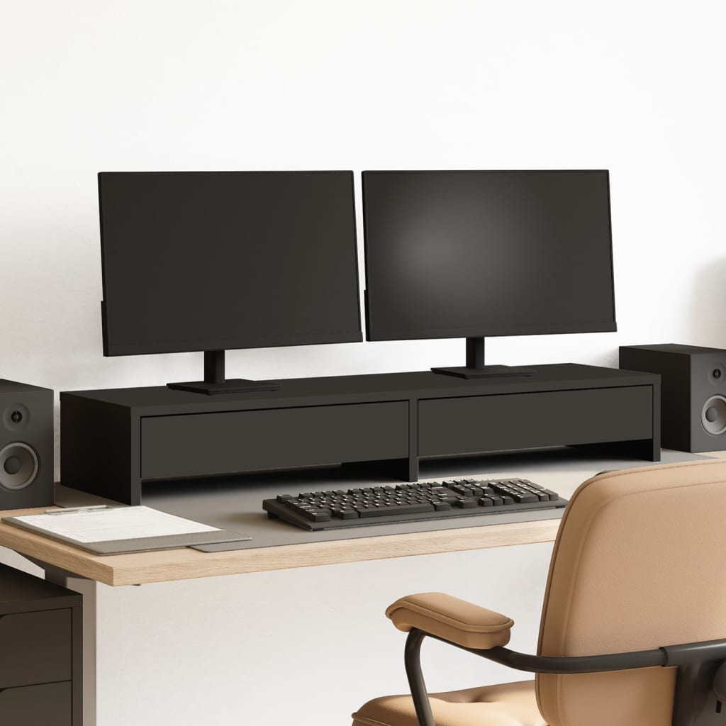 VidaXL Support pour moniteur avec tiroirs 100x27x15 cm bois fini noir