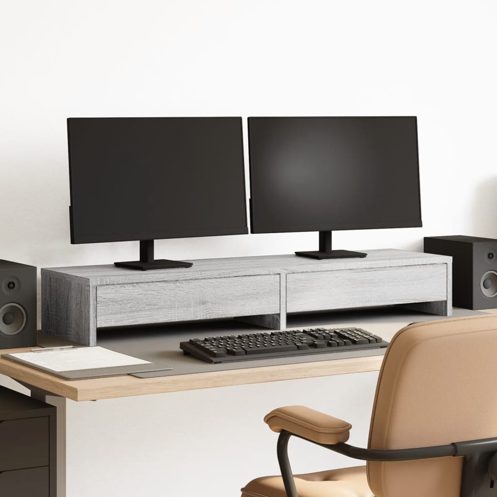 Vidaxxl support pour moniteur avec tiroirs 100x27x15 cm bois gris chêne sonoma