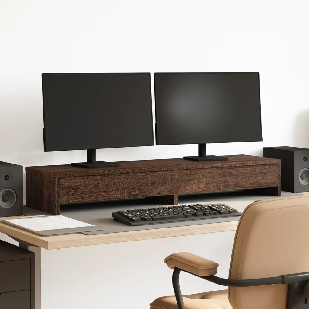 Vidaxxl support pour moniteur avec tiroirs 100x27x15 cm bois couleur chêne marron