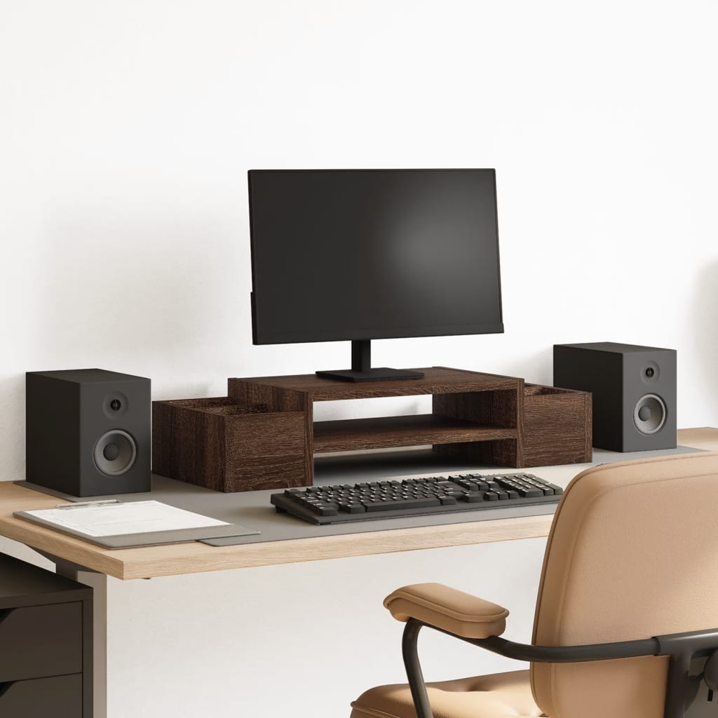 Vidaxxl support pour moniteur avec espace de rangement 70x27x15 cm bois chêne brun