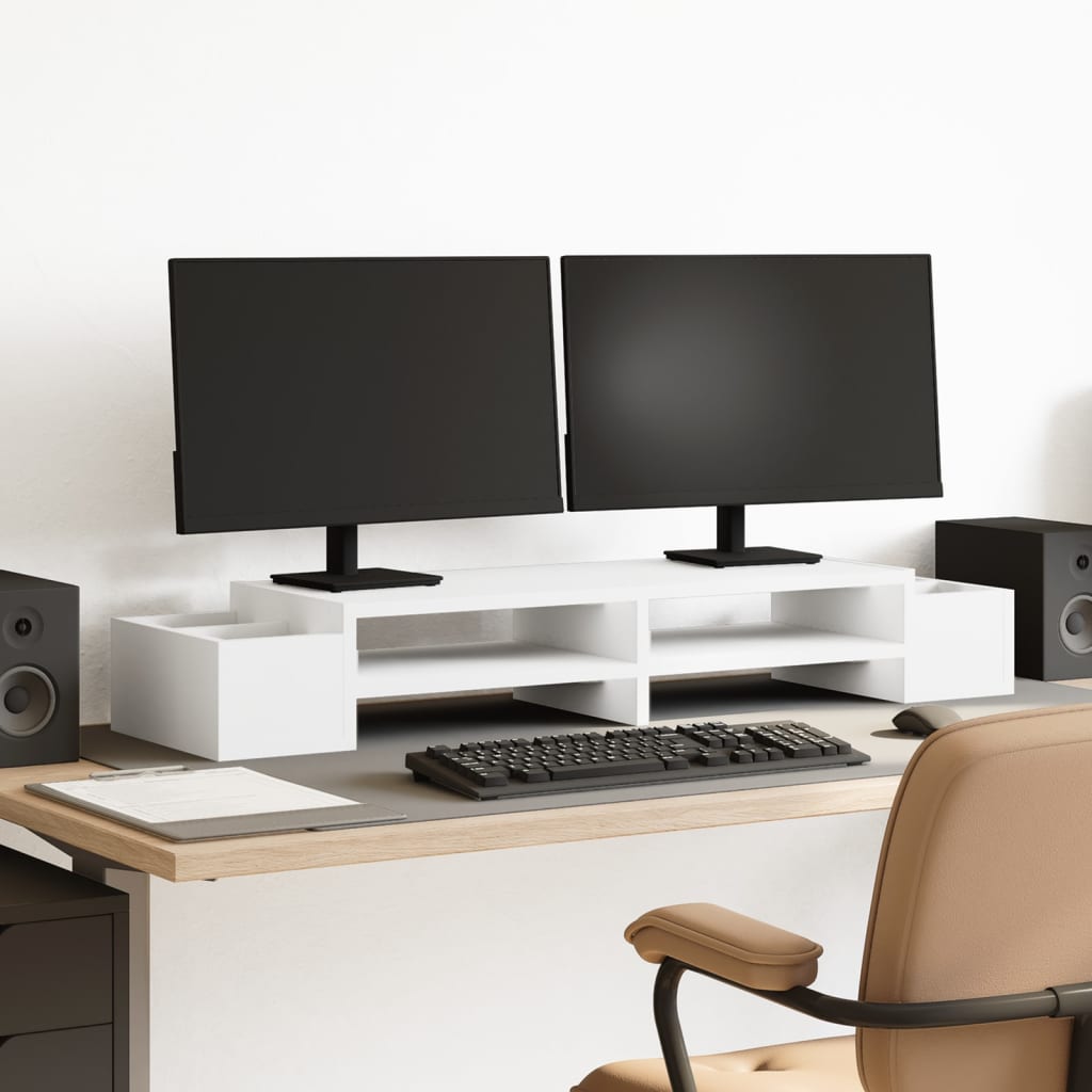 Vidaxxl support pour écran avec espace de rangement 100x27x15 cm bois d'ingénierie blanc
