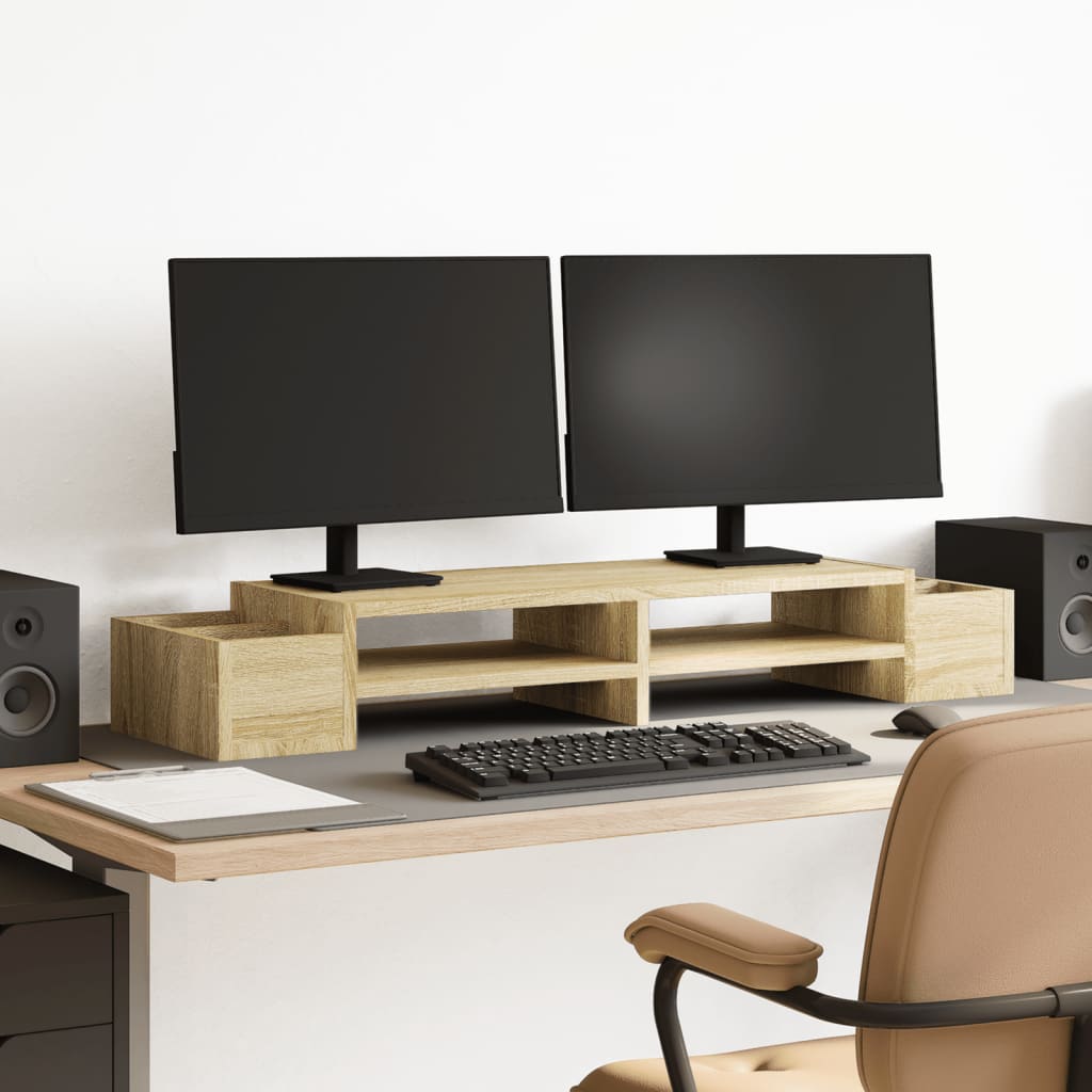 Vidaxxl support pour moniteur espace de rangement 100x27x15 cm bois chêne sonoma