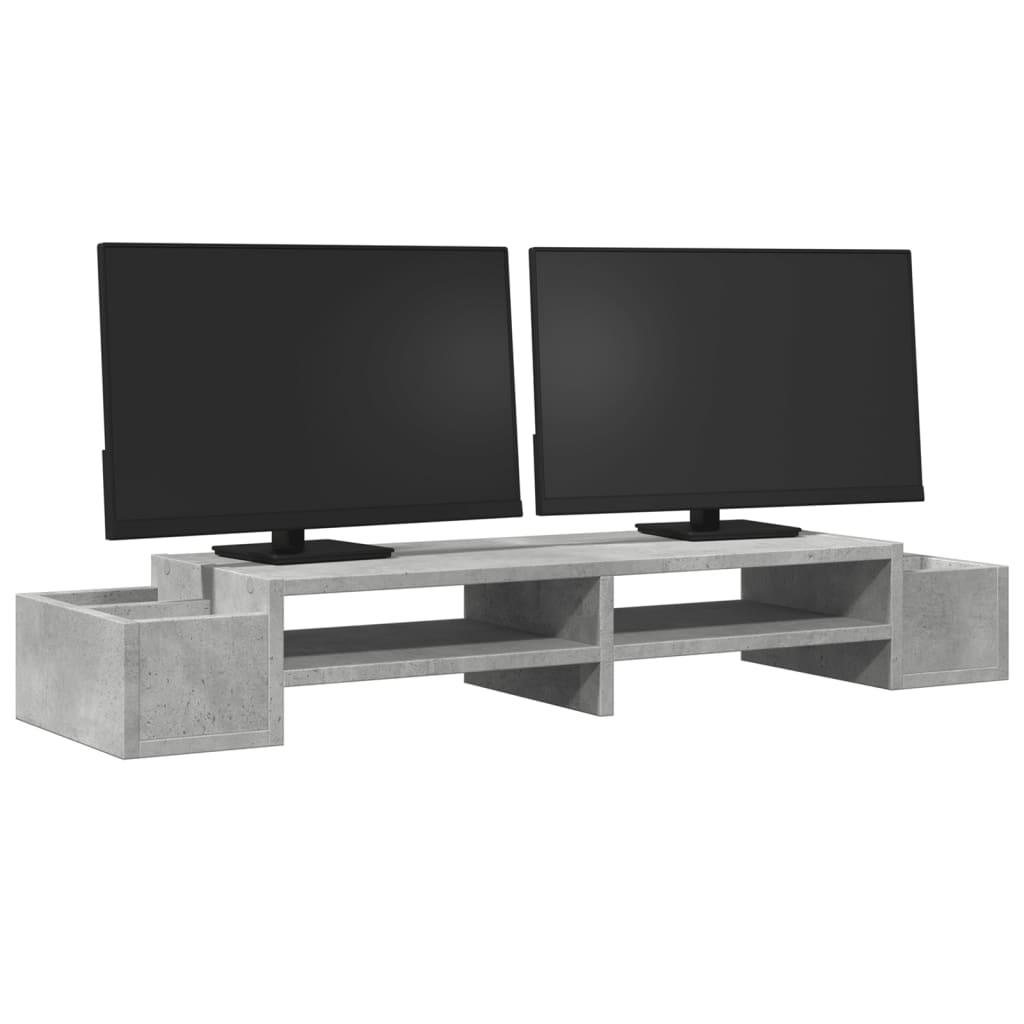 Vidaxxl support pour moniteur avec espace de rangement 100x27x15 cm bois béton gris