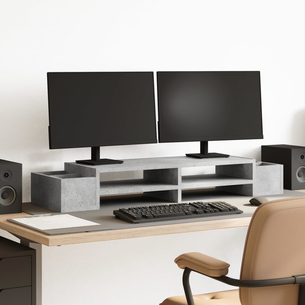 Vidaxxl support pour moniteur avec espace de rangement 100x27x15 cm bois béton gris