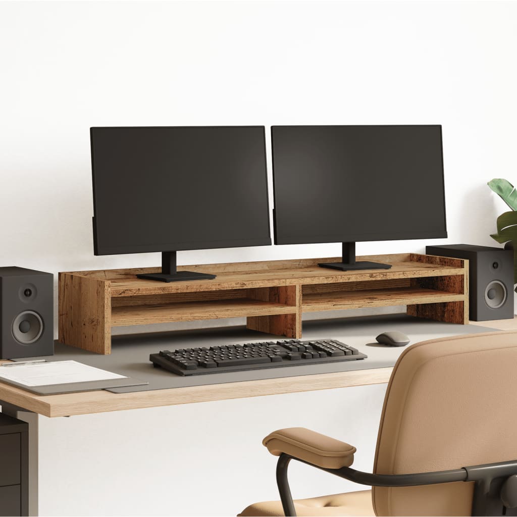 Vidaxxl support pour moniteur 100x24x16 cm bois fini, couleur bois ancien