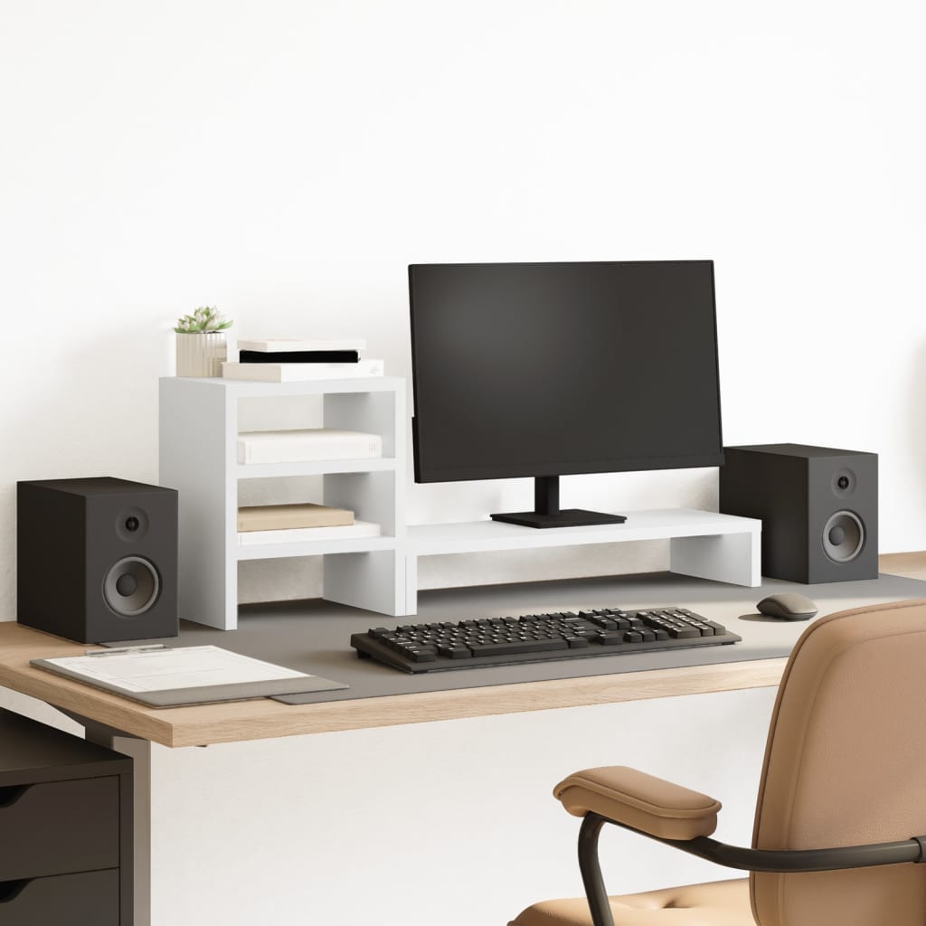 Vidaxxl support pour moniteur avec organiseur de bureau, bois fini, blanc