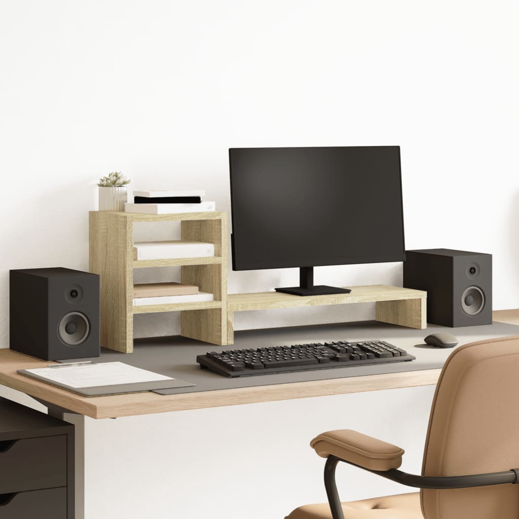 Support de moniteur Vidaxxl avec organisateur de bureau en bois de chêne Sonoma