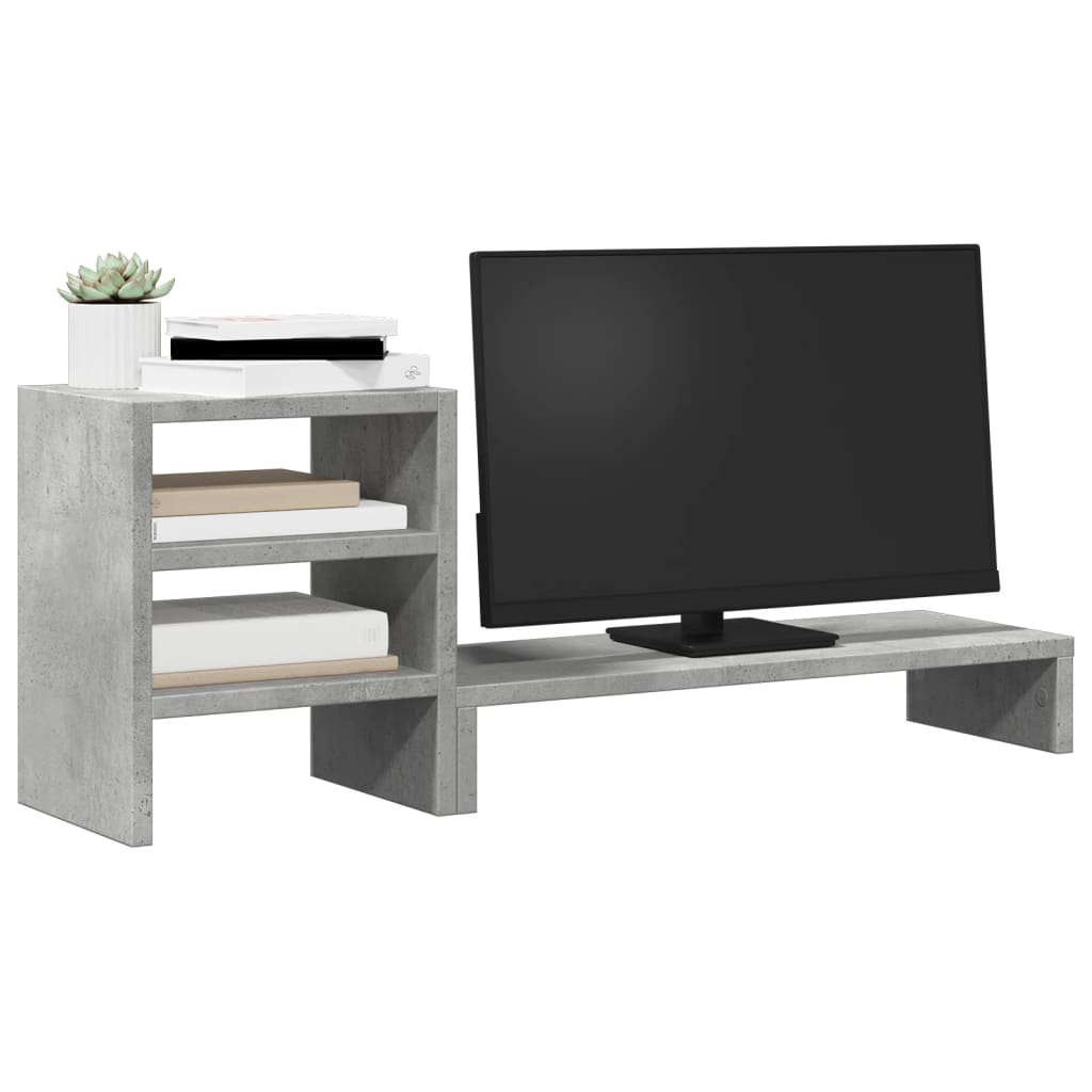 Vidaxxl support pour moniteur avec organisateur de bureau, bois fini, gris béton