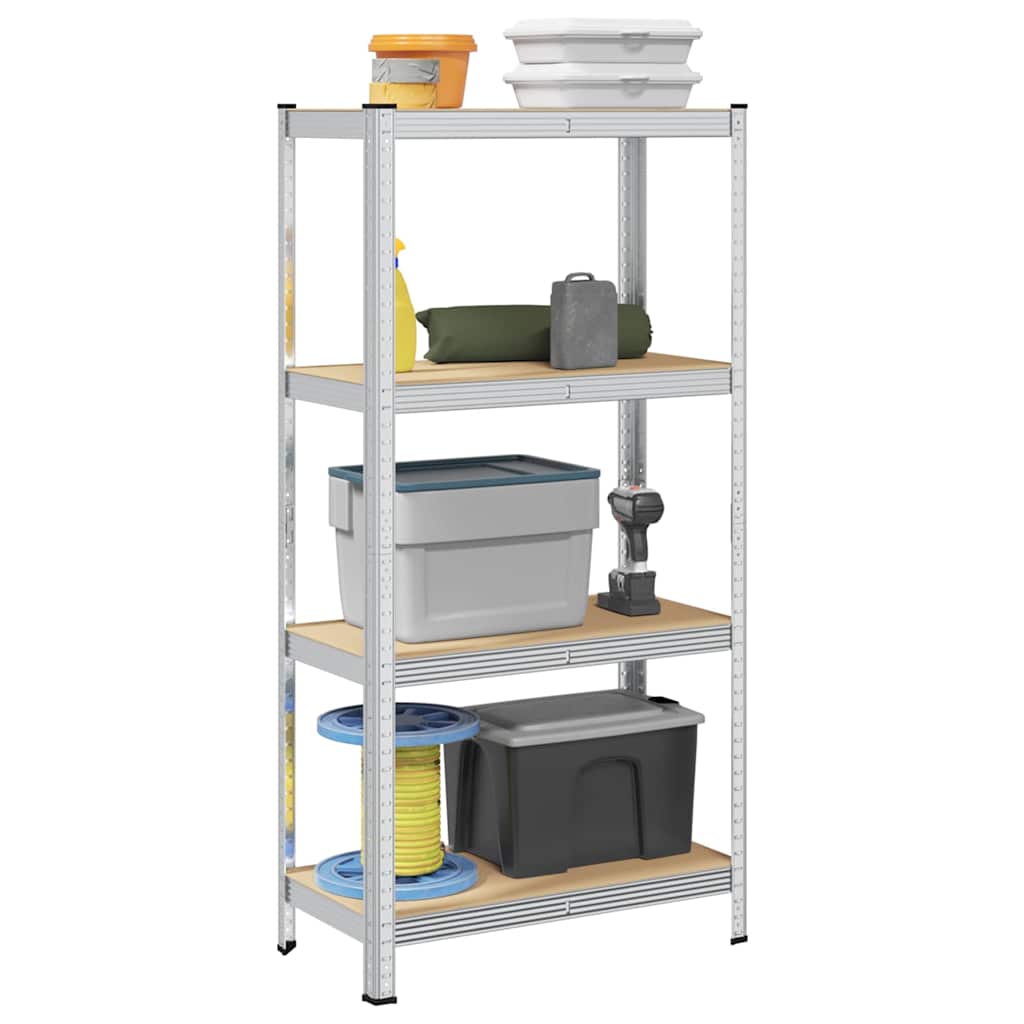 Vidaxl étagère de rangement 4 couches d'acier et bois traité, couleur argent