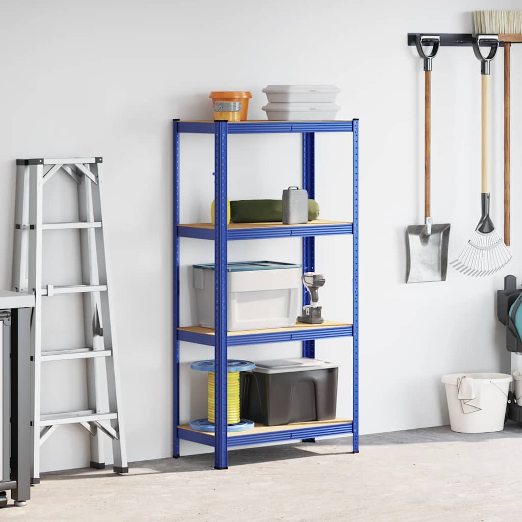 Vidaxl étagère de rangement 4 couches en acier et bois d'ingénierie bleu