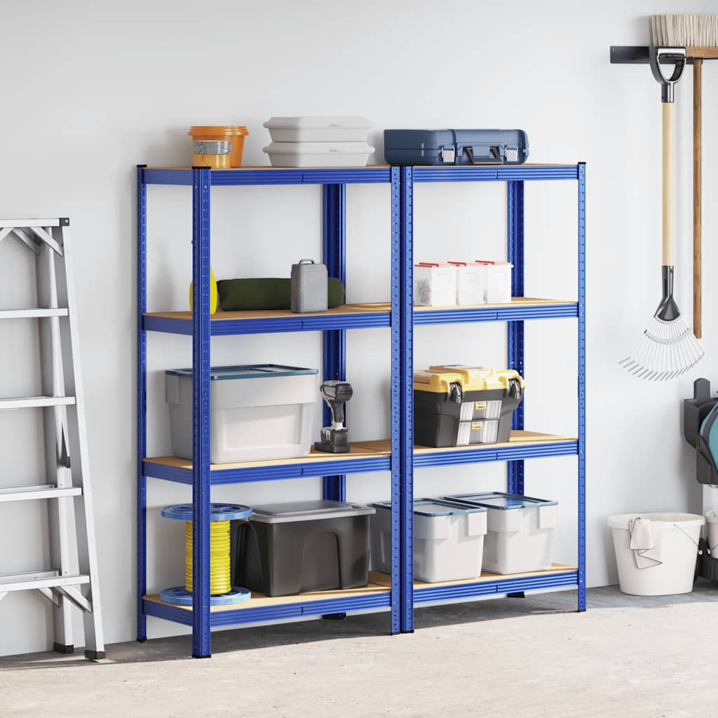 Vidaxl étagères de rangement 4 couches 2 pcs acier bois traité bleu