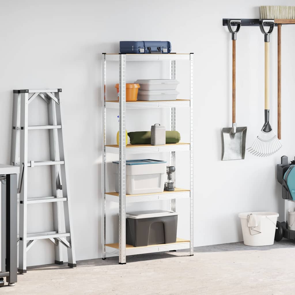 Vidaxl étagère de rangement 5 couches d'acier et bois traité, couleur argent