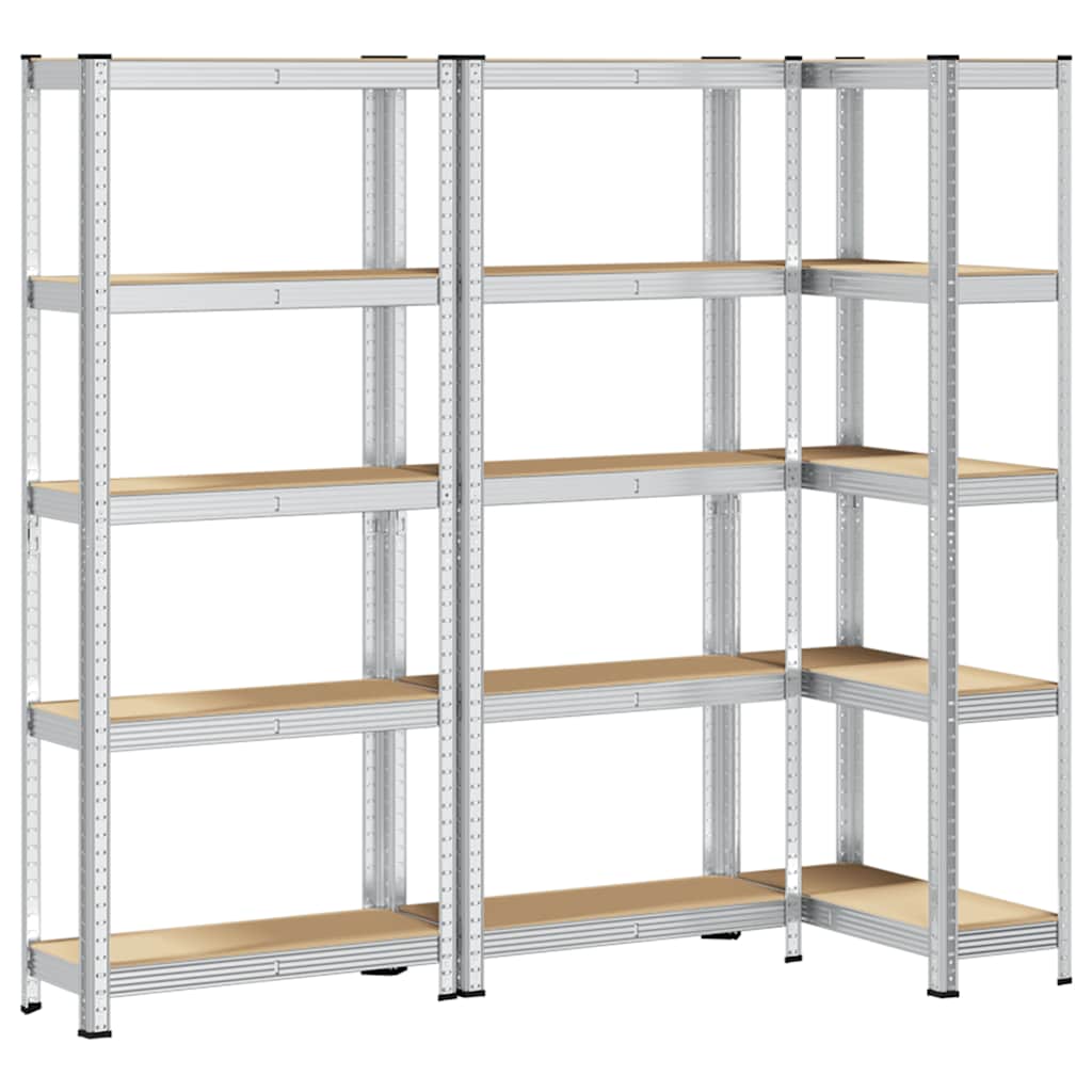 Vidaxl étagères de rangement 5 couches 3 pcs acier et bois traité couleur argent