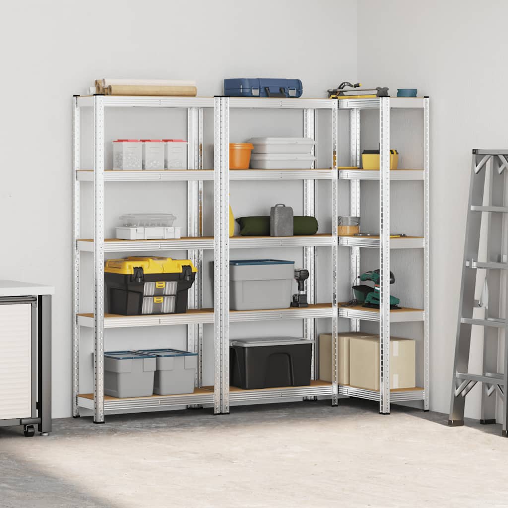 Vidaxl étagères de rangement 5 couches 3 pcs acier et bois traité couleur argent
