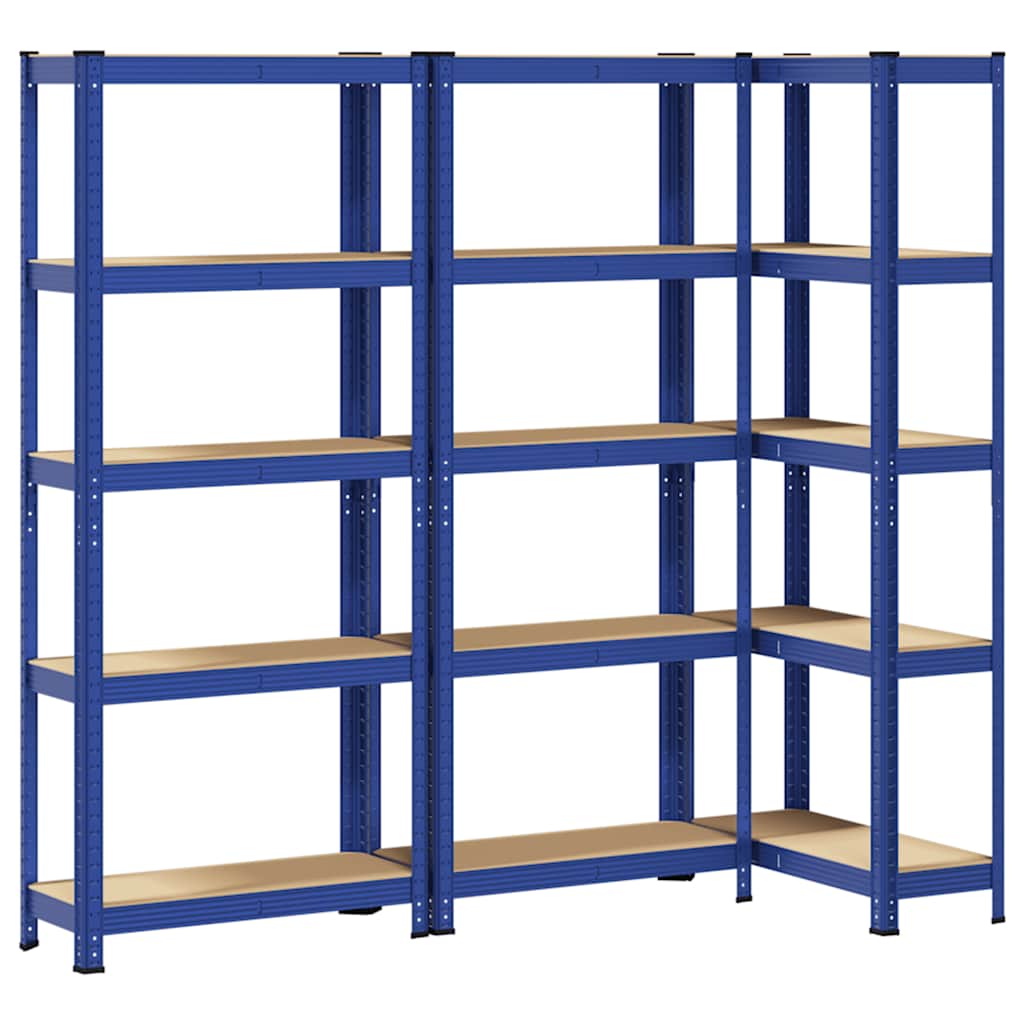 Vidaxl étagères de rangement 3 pcs 5 couches en acier et bois d'ingénierie bleu