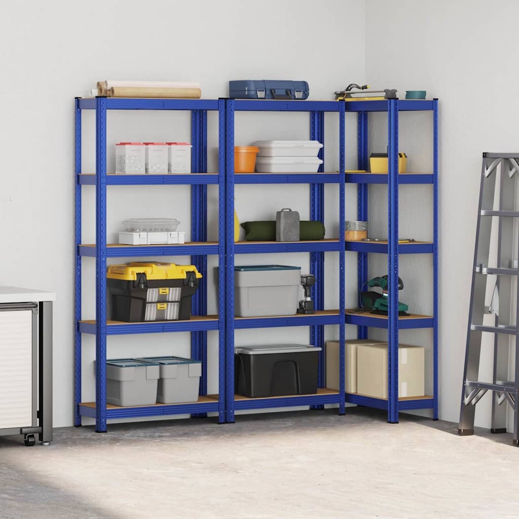 Vidaxl étagères de rangement 3 pcs 5 couches en acier et bois d'ingénierie bleu