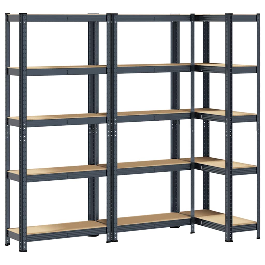 Vidaxl étagères de rangement 5 couches 3 pcs acier bois traité couleur anthracite
