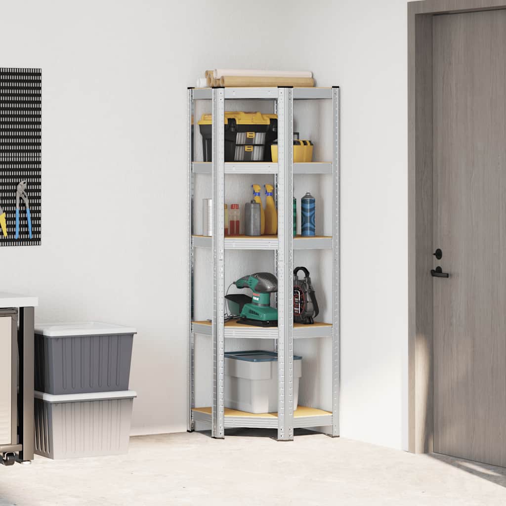 Vidaxx étagère d'angle 5 couches d'acier et bois traité, couleur argent