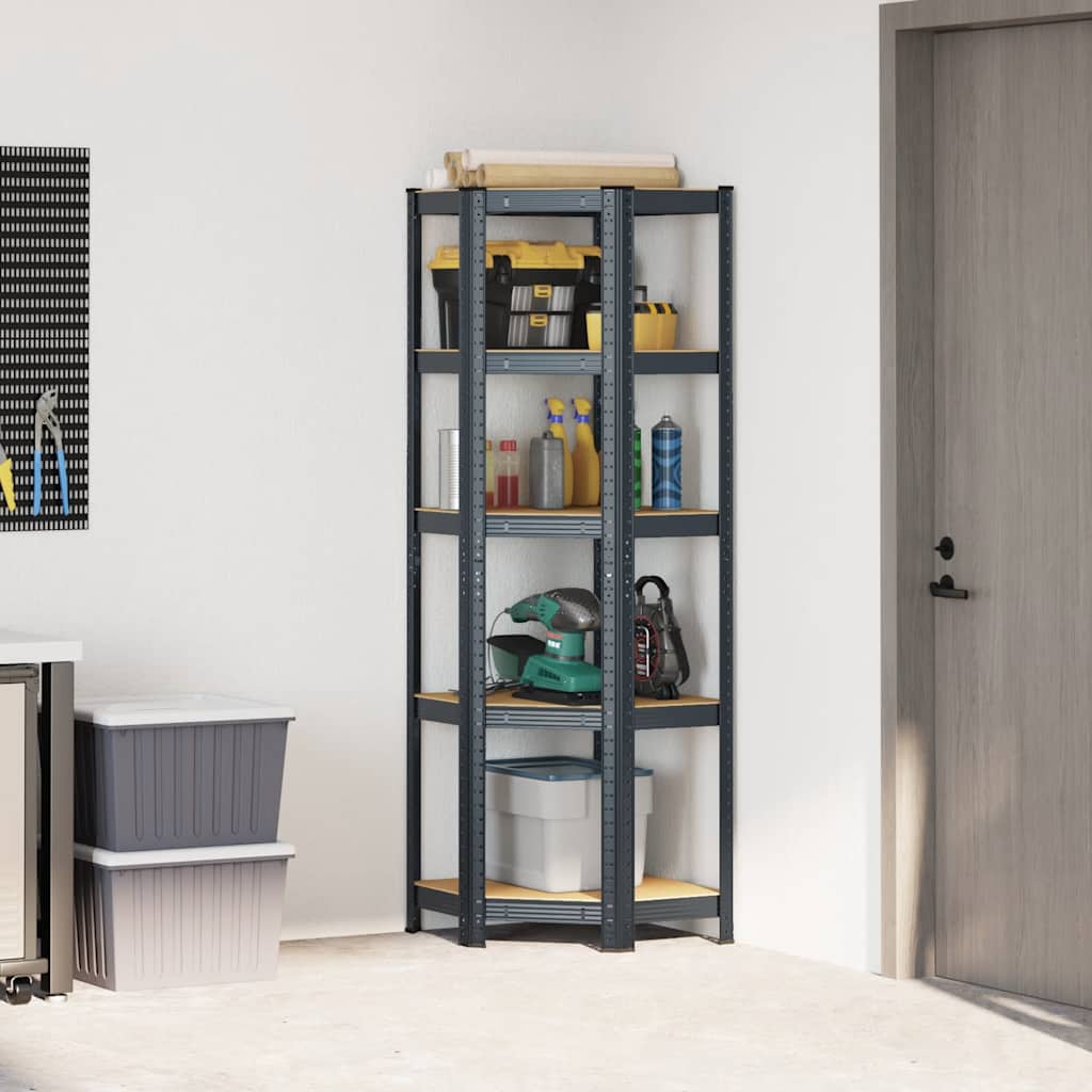 Vidaxl étagère d'angle 5 couches en acier et bois d'ingénierie, anthracite