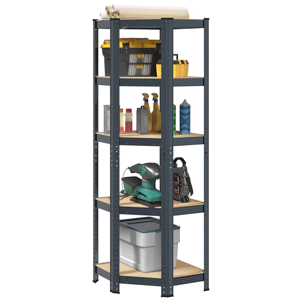 Vidaxl étagère d'angle 5 couches en acier et bois d'ingénierie, anthracite