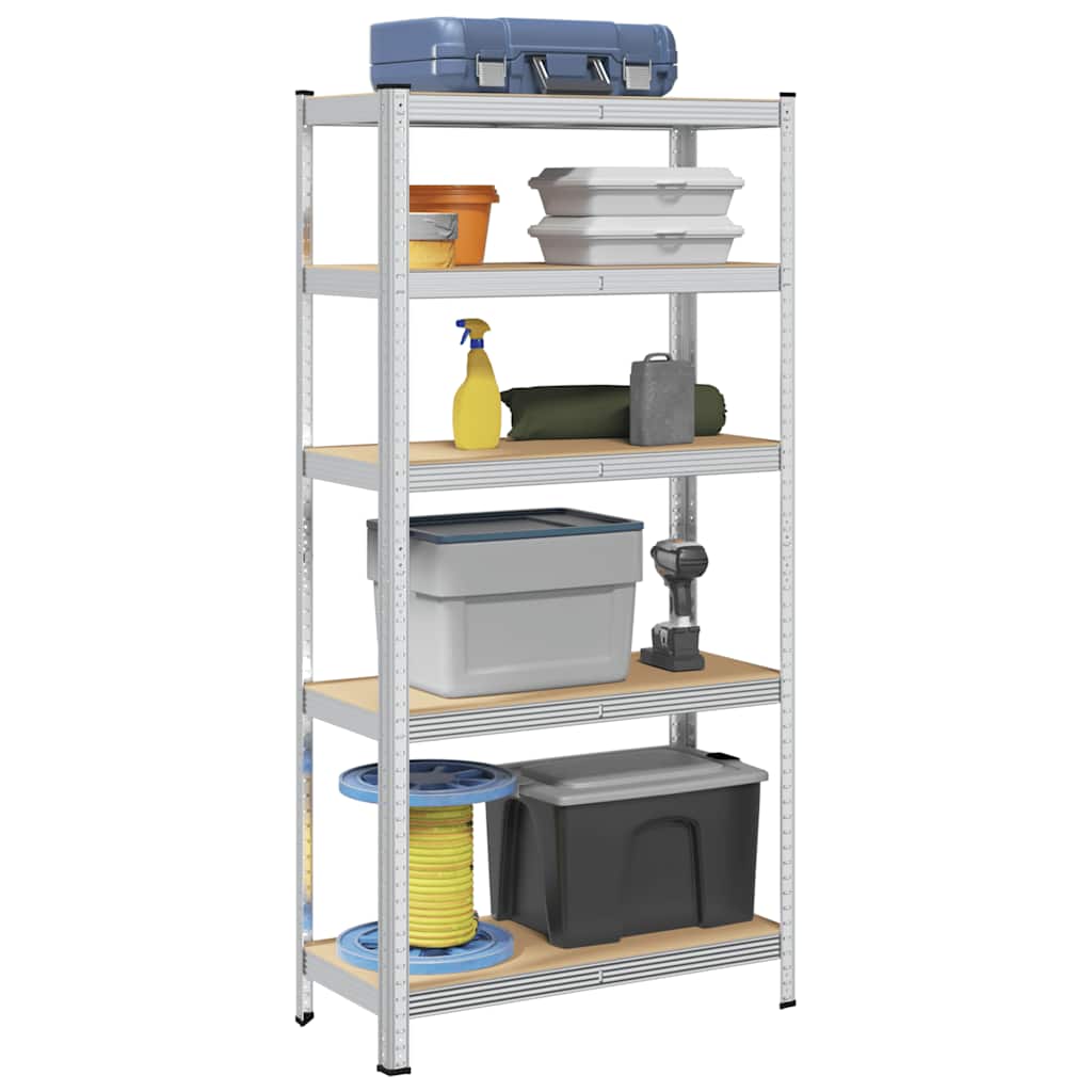 Vidaxl étagère de rangement 5 couches d'acier et bois traité, couleur argent