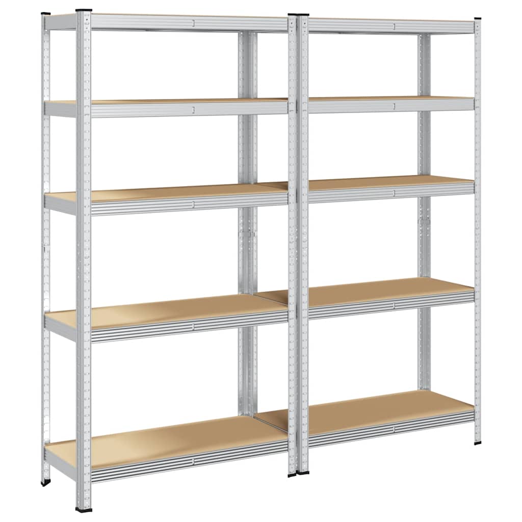 Vidaxl étagères de rangement 5 couches 2 pcs acier et bois traité couleur argent