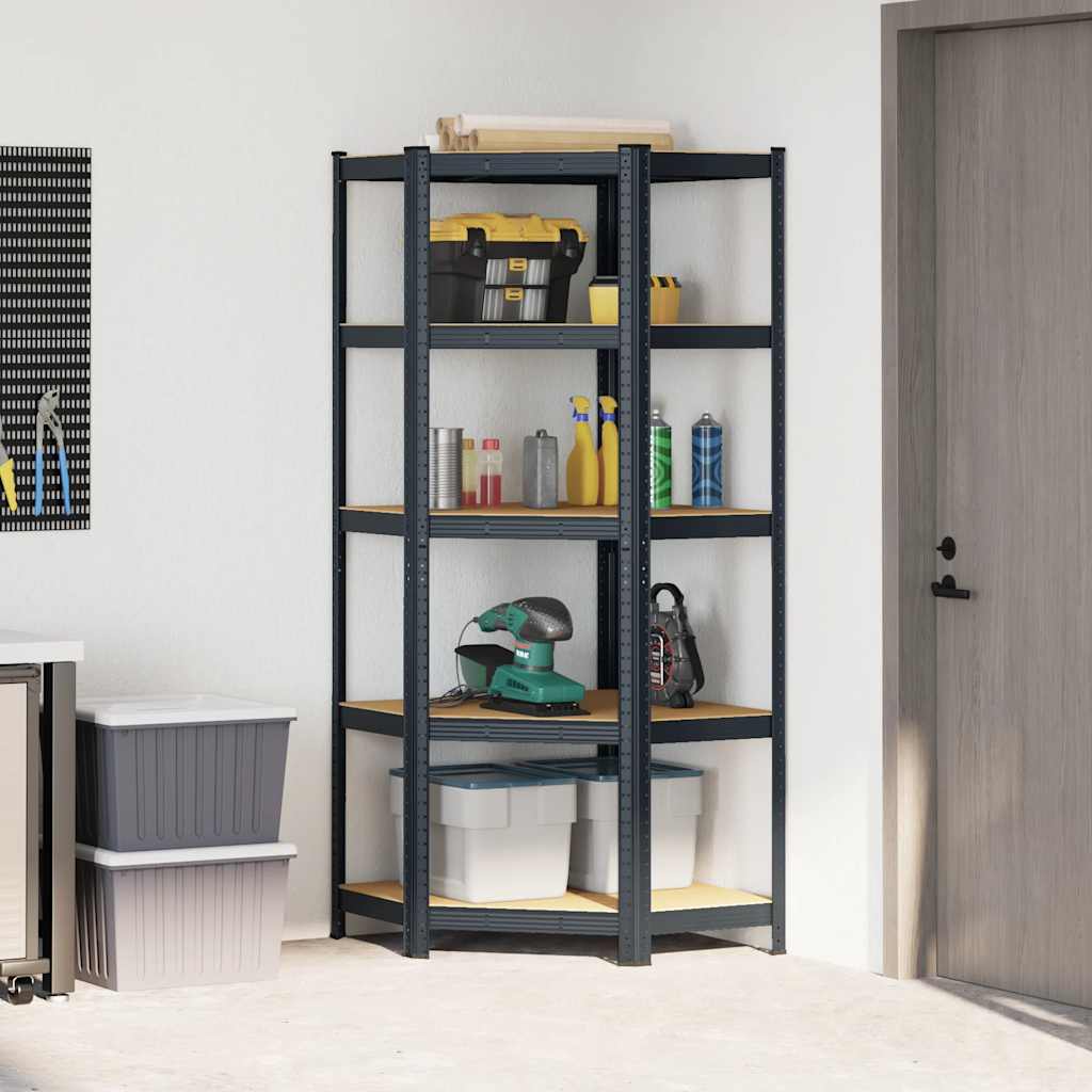 Vidaxl étagère d'angle 5 couches en acier et bois d'ingénierie, anthracite