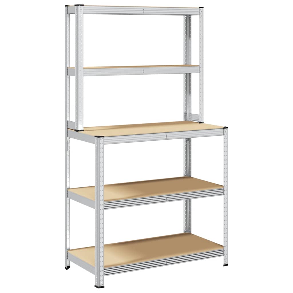 Vidaxl table de travail 5 niveaux avec étagères, bois travaillé en acier, couleur argent
