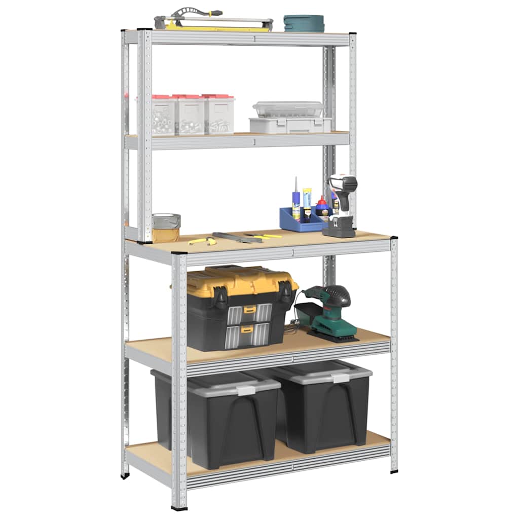 Vidaxl table de travail 5 niveaux avec étagères, bois travaillé en acier, couleur argent