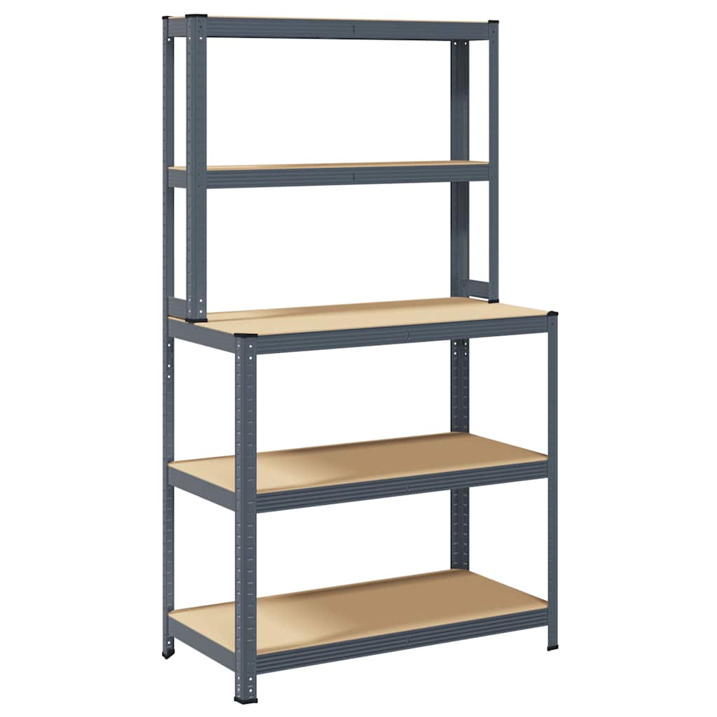 Vidaxl table de travail 5 couches avec étagères, acier, bois traité, anthracite