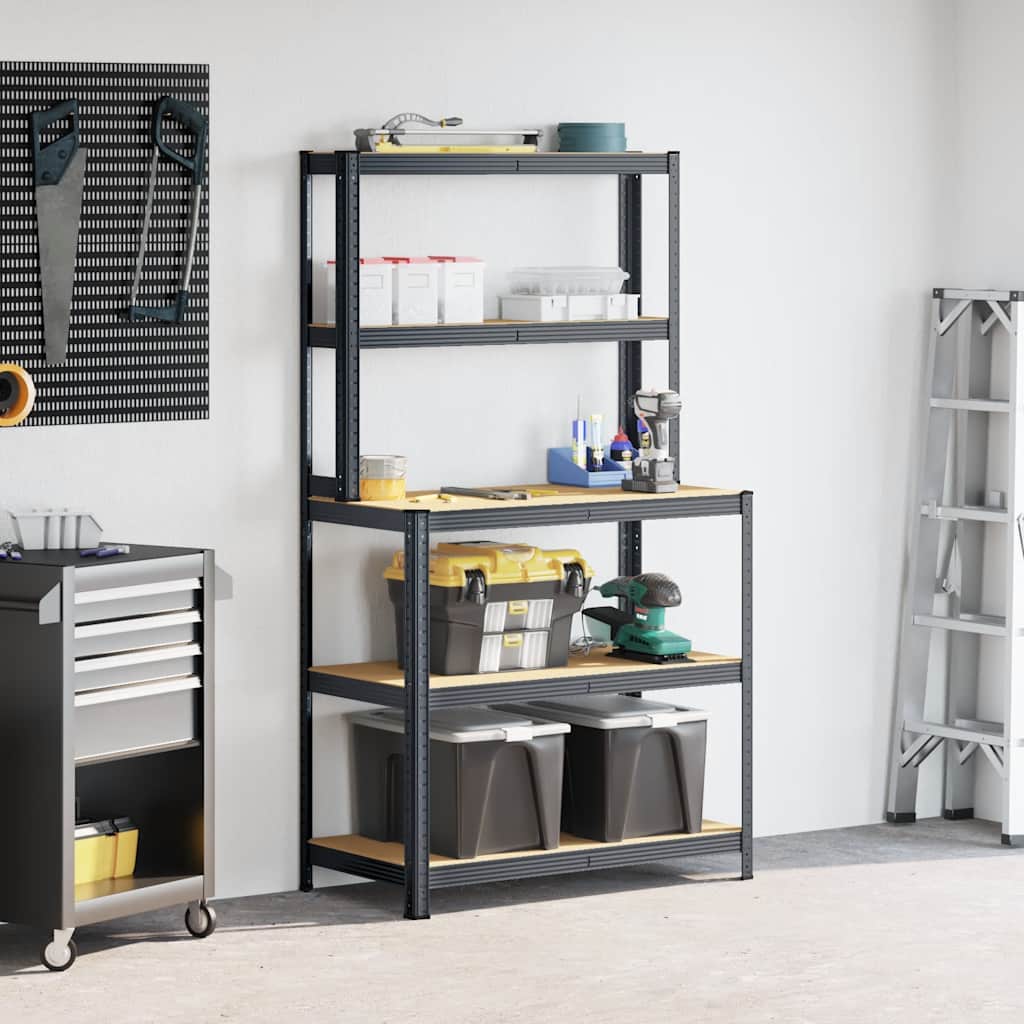 Vidaxl table de travail 5 couches avec étagères, acier, bois traité, anthracite