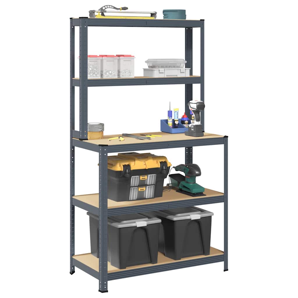 Vidaxl table de travail 5 couches avec étagères, acier, bois traité, anthracite