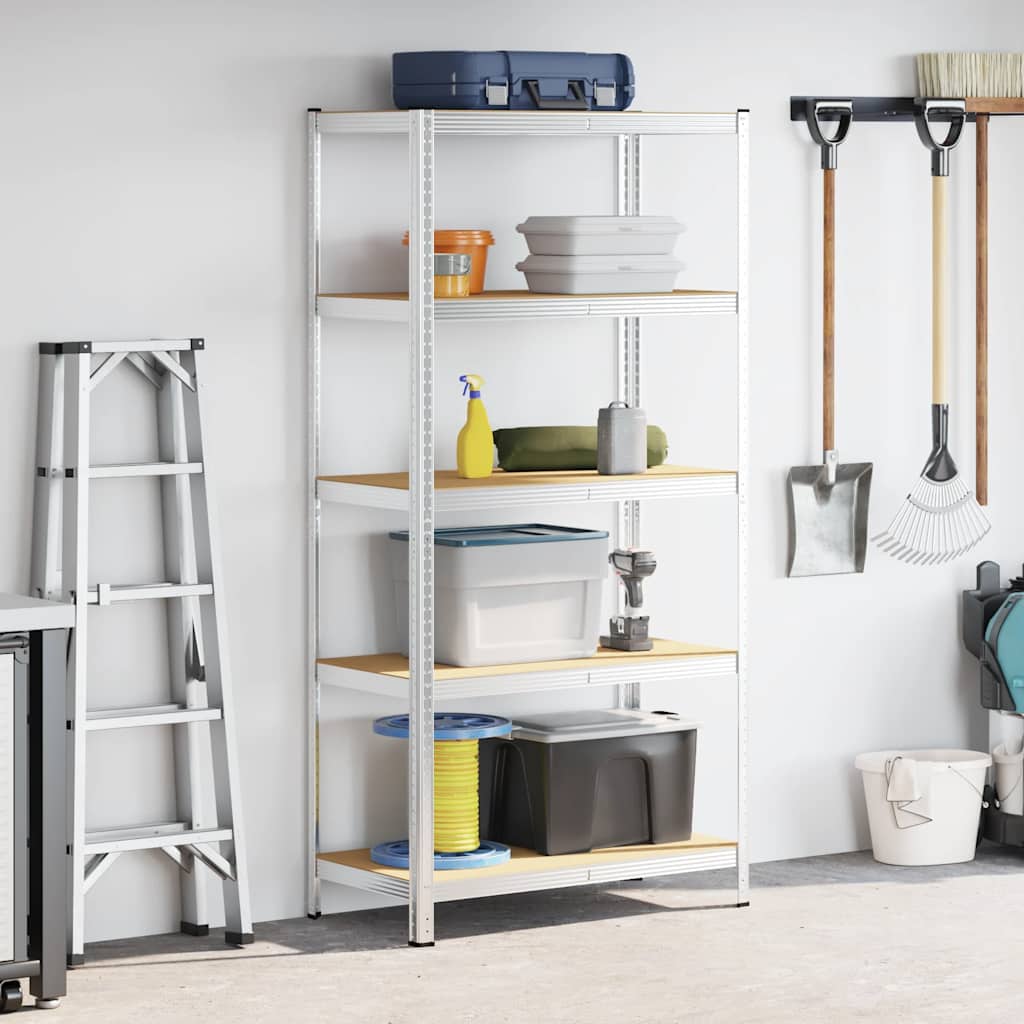 Vidaxl étagère de rangement 5 couches d'acier et bois traité, couleur argent