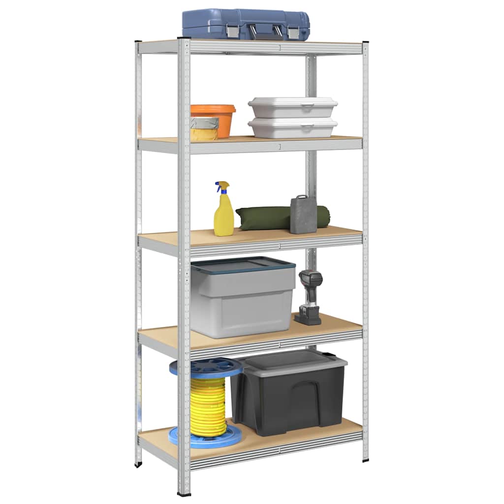 Vidaxl étagère de rangement 5 couches d'acier et bois traité, couleur argent