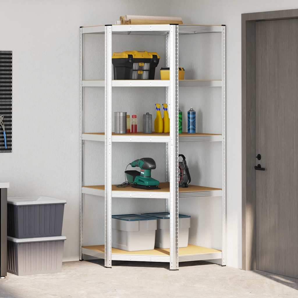 Vidaxx étagère d'angle 5 couches d'acier et bois traité, couleur argent