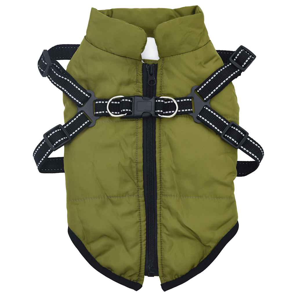 VidaXL manteau pour chien avec harnais imperméable réfléchissant vert armée l36