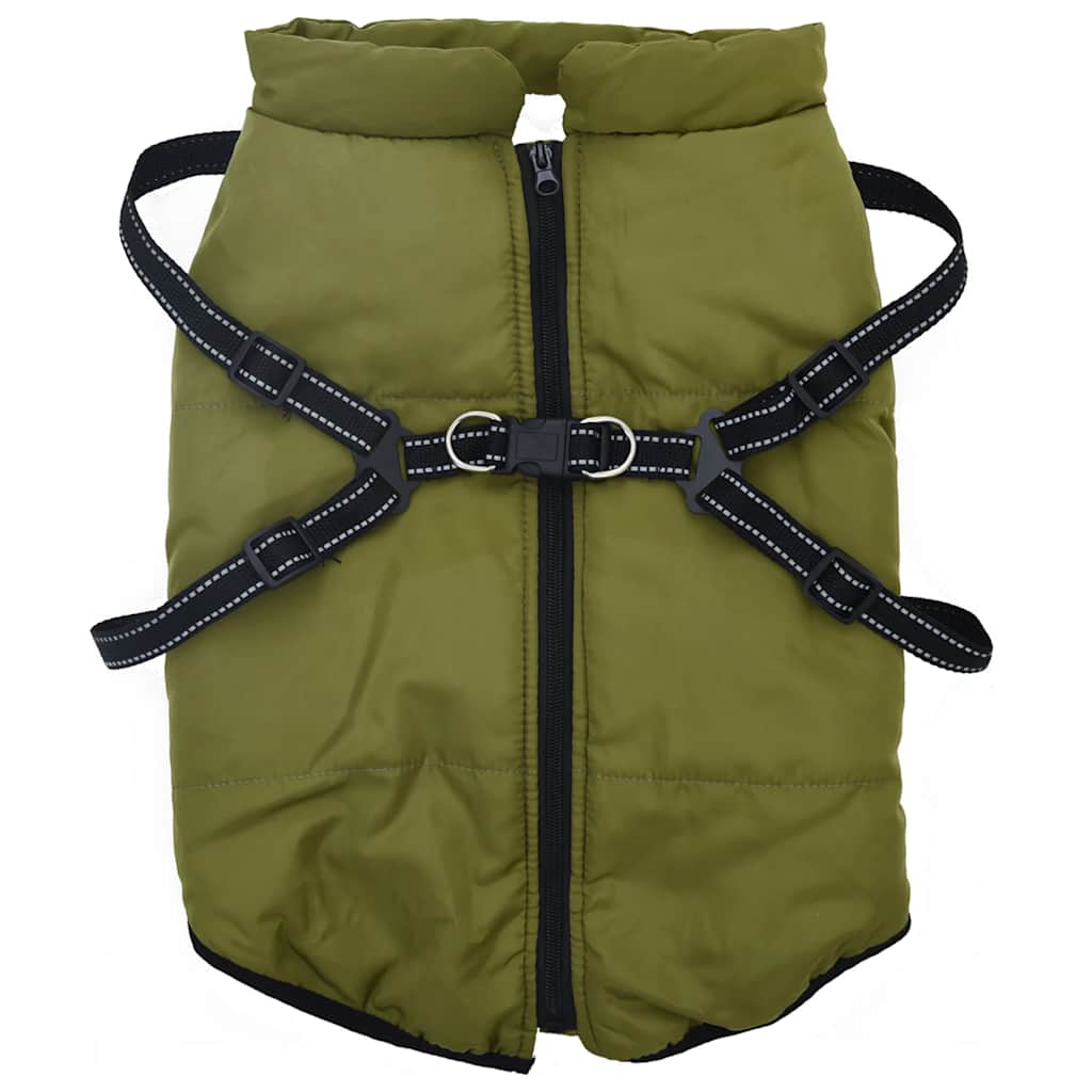 VidaXL manteau pour chien avec harnais imperméable réfléchissant vert armée l44