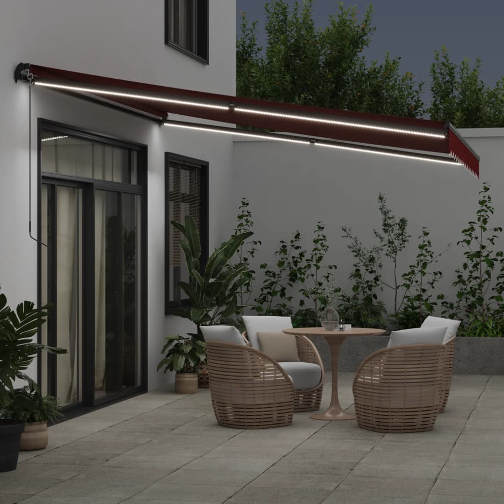 VidaXL Auvent extensible manuellement avec LED 400x300 cm rouge bordeaux