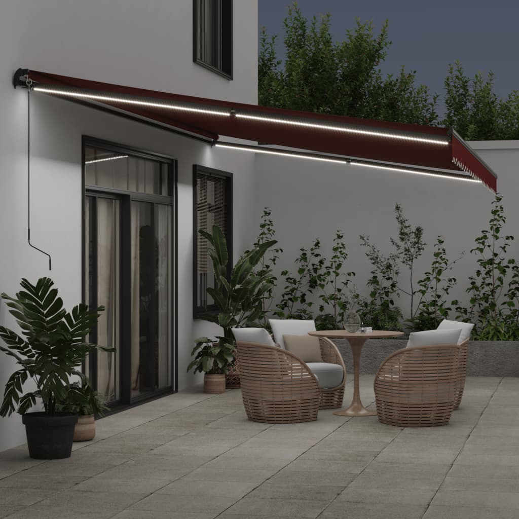 VidaXL Auvent extensible manuellement avec LED 500x300 cm rouge bordeaux