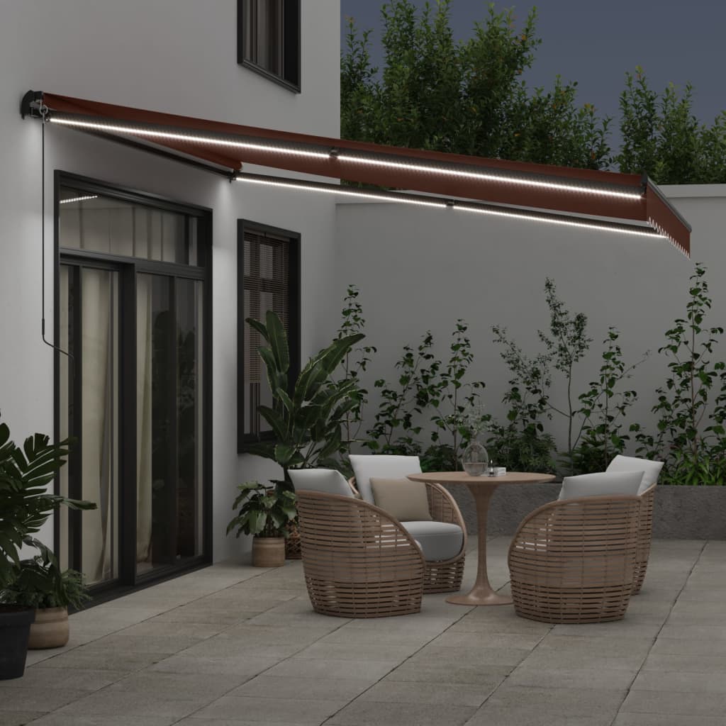 VidaXL Auvent extensible manuellement avec LED 400x300 cm marron