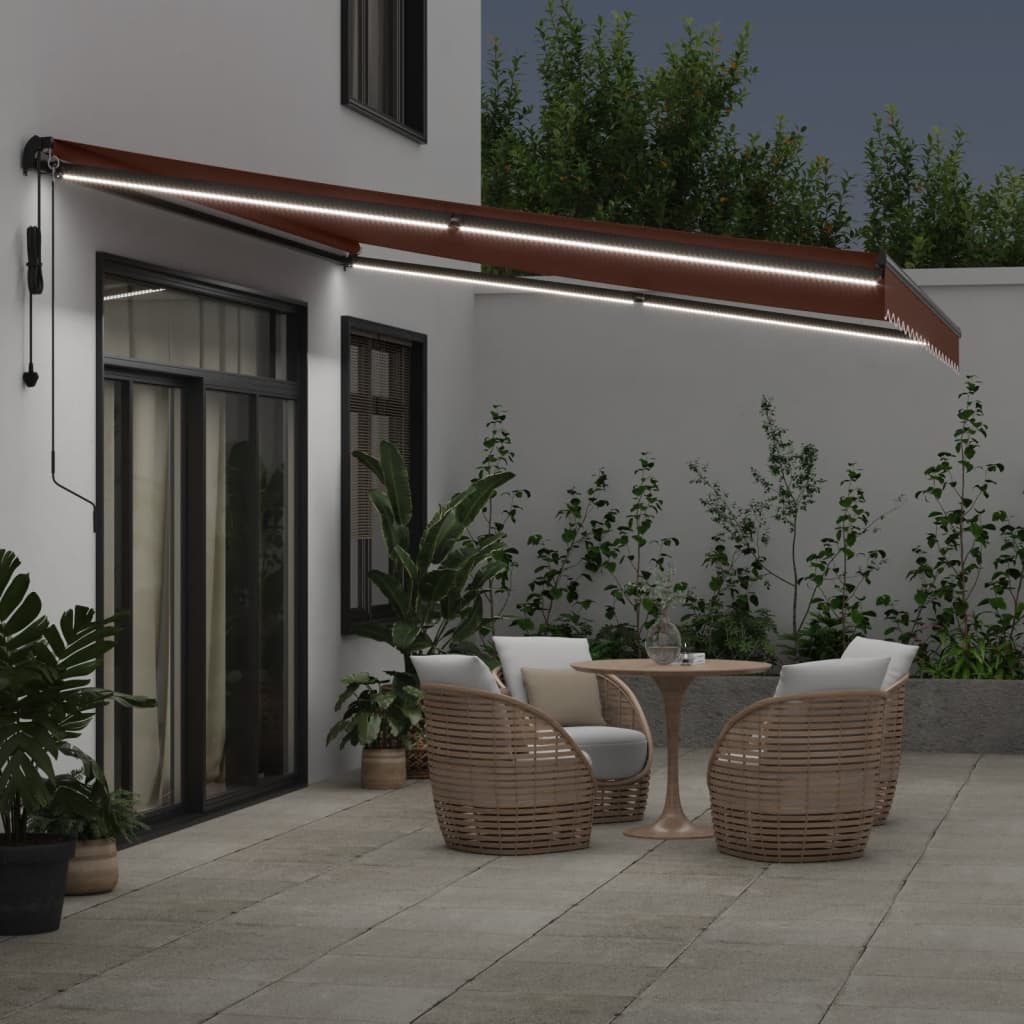 VidaXL Auvent extensible automatiquement avec LED 450x300 cm marron