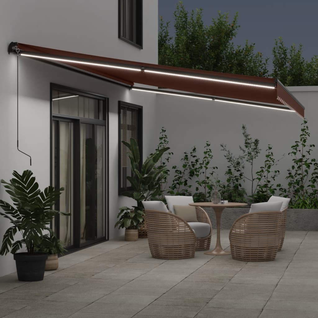 VidaXL Auvent extensible manuellement avec LED 500x300 cm marron