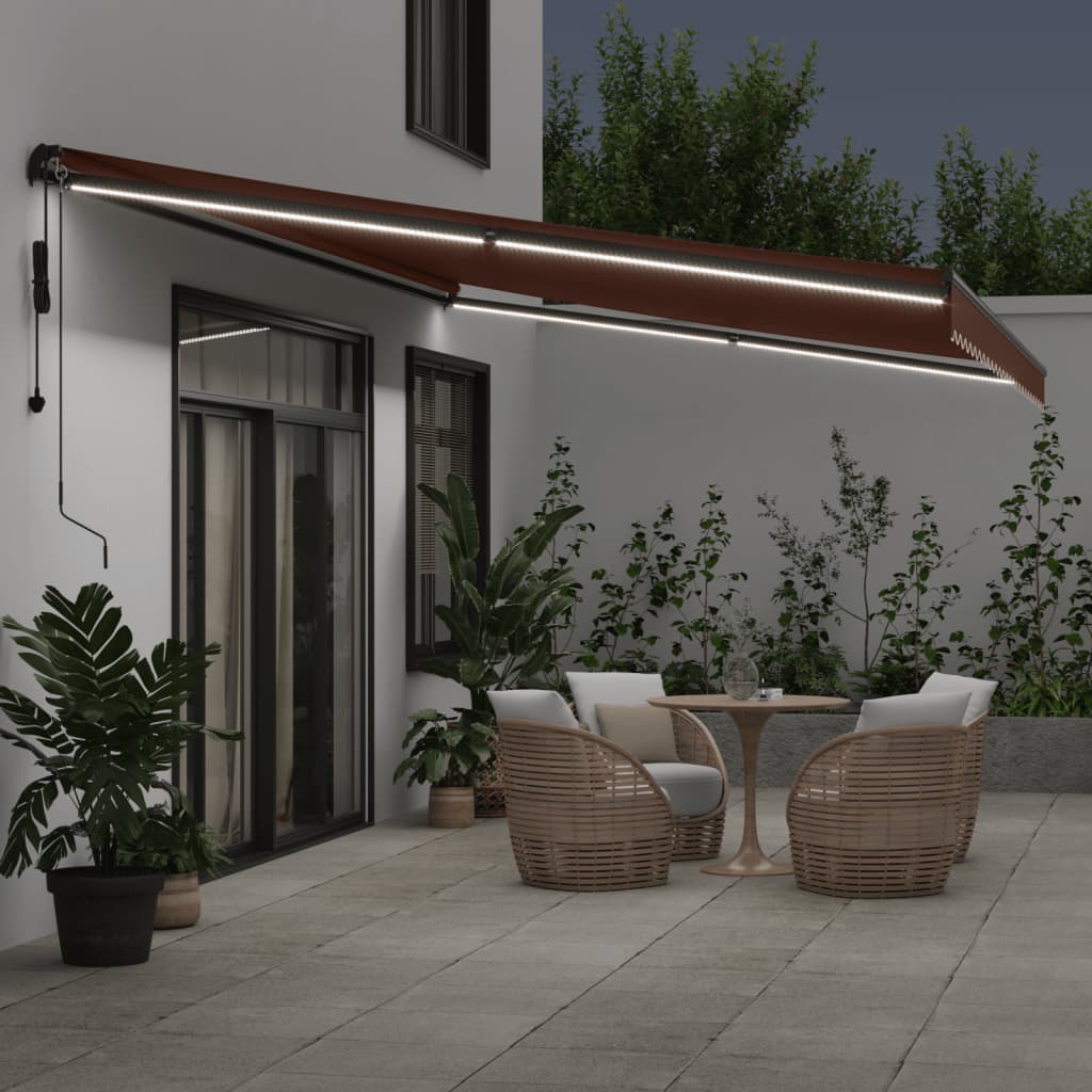 VidaXL Auvent extensible automatiquement avec LED 500x300 cm marron