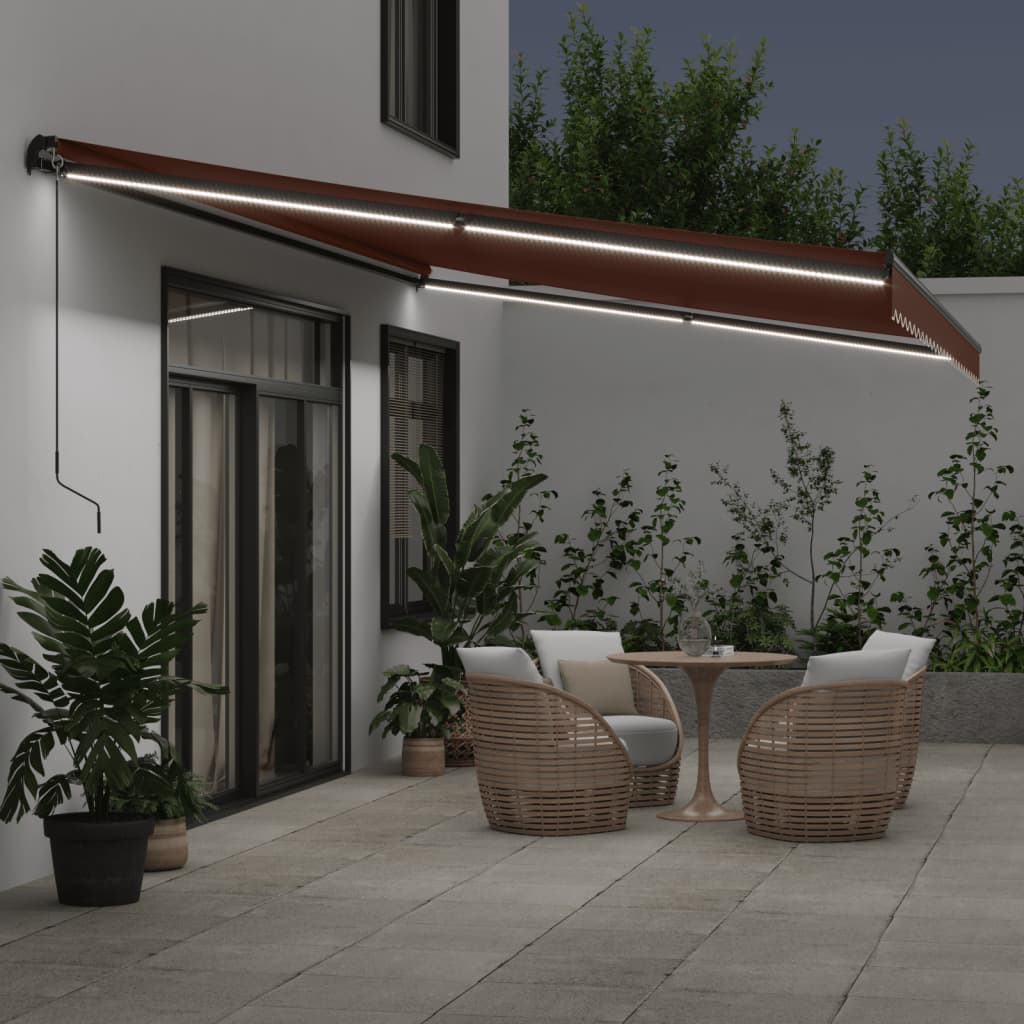 VidaXL Auvent extensible manuellement avec LED 600x300 cm marron