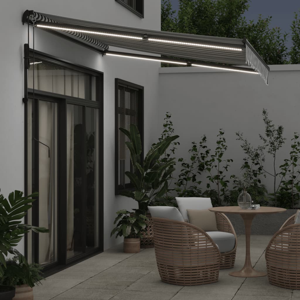 VidaXL Auvent à extension automatique LED 300x250 cm anthracite et blanc